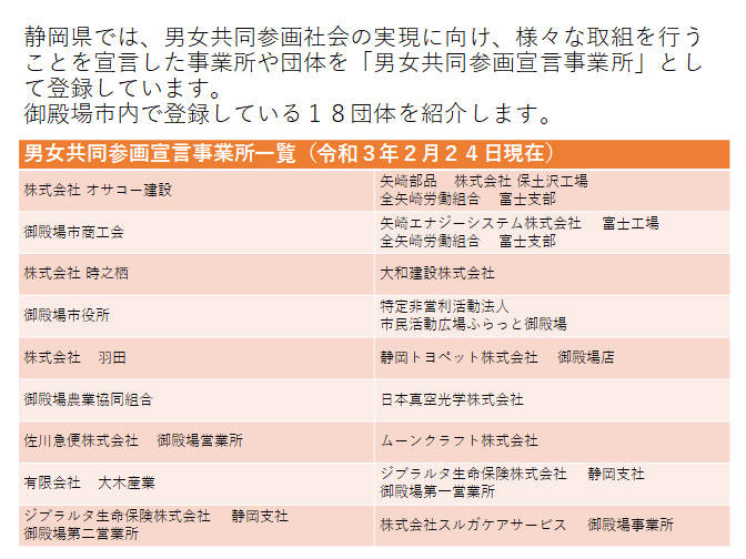 男女共同参画の取り組み紹介