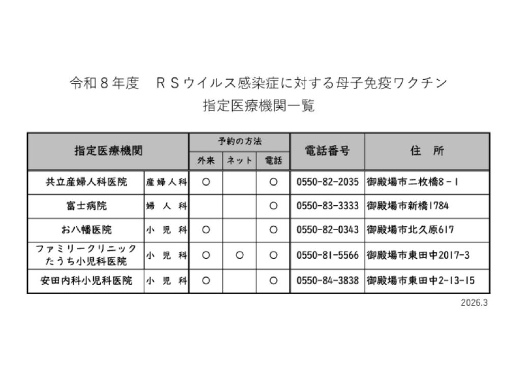 RSウイルス(母子免疫ワクチン)定期接種【令和8年4月開始】